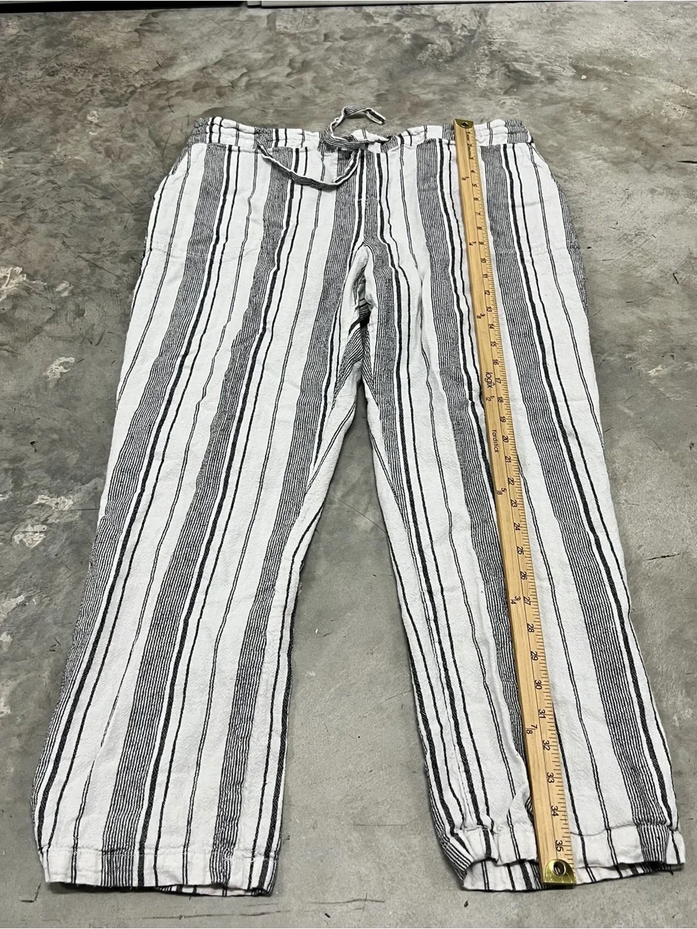 Per Se Women’s Striped Drawstring Pants Size XL Linen Blend Casual Relaxed Fit